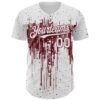 Custom White Burgundy Dripping Splatter Paint Authentic Baseball Jersey