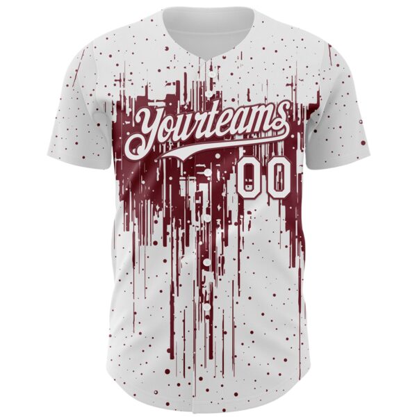 Custom White Burgundy Dripping Splatter Paint Authentic Baseball Jersey