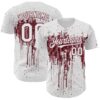 Custom White Burgundy Dripping Splatter Paint Authentic Baseball Jersey