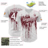 Custom White Burgundy Dripping Splatter Paint Authentic Baseball Jersey
