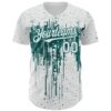 Custom White Teal Dripping Splatter Paint Authentic Baseball Jersey