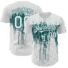 Custom White Teal Dripping Splatter Paint Authentic Baseball Jersey