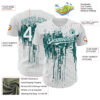 Custom White Teal Dripping Splatter Paint Authentic Baseball Jersey