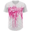 Custom White Pink Dripping Splatter Paint Authentic Baseball Jersey