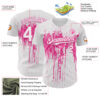 Custom White Pink Dripping Splatter Paint Authentic Baseball Jersey