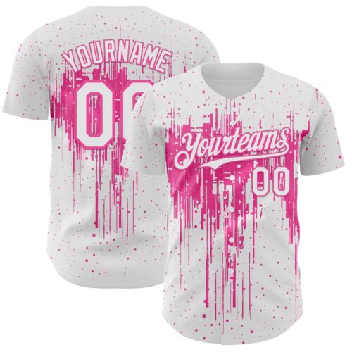 3DPattern12832 Custom White Pink Dripping Splatter Paint Authentic Baseball Jersey