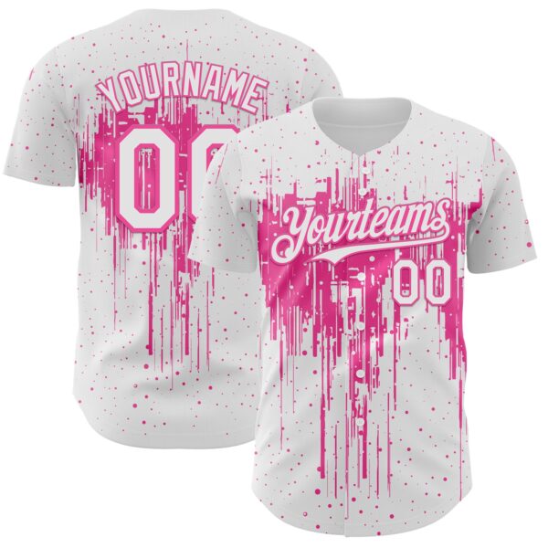 Custom White Pink Dripping Splatter Paint Authentic Baseball Jersey