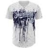 Custom White Navy Dripping Splatter Paint Authentic Baseball Jersey