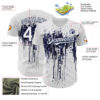 Custom White Navy Dripping Splatter Paint Authentic Baseball Jersey