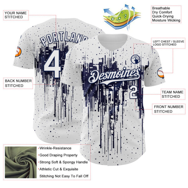 Custom White Navy Dripping Splatter Paint Authentic Baseball Jersey