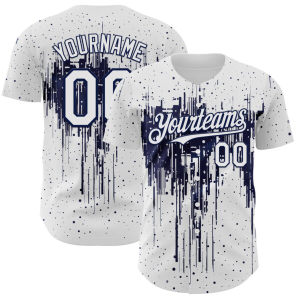 Custom White Navy Dripping Splatter Paint Authentic Baseball Jersey
