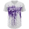 Custom White Purple Dripping Splatter Paint Authentic Baseball Jersey