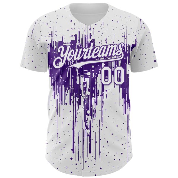 Custom White Purple Dripping Splatter Paint Authentic Baseball Jersey