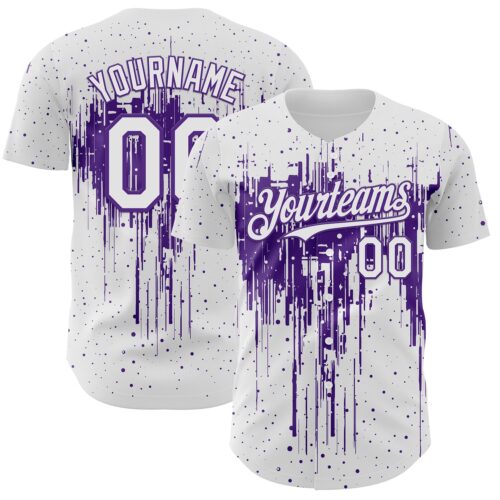 3DPattern12834 Custom White Purple Dripping Splatter Paint Authentic Baseball Jersey