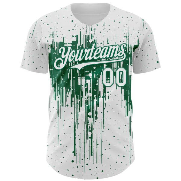 Custom White Kelly Green Dripping Splatter Paint Authentic Baseball Jersey