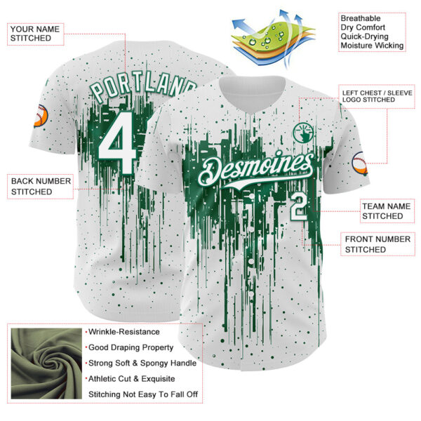 Custom White Kelly Green Dripping Splatter Paint Authentic Baseball Jersey