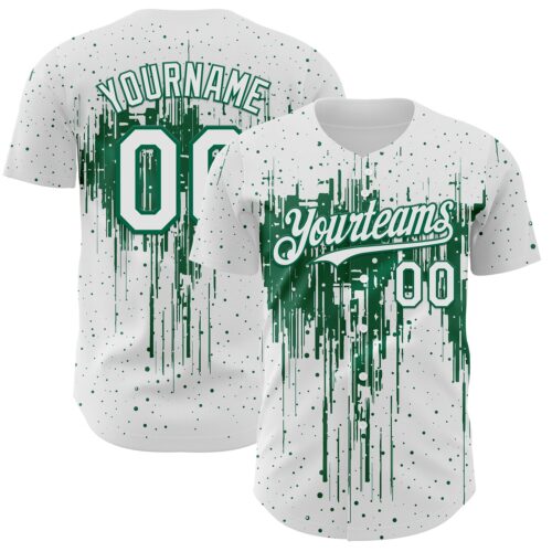 3DPattern12835 Custom White Kelly Green Dripping Splatter Paint Authentic Baseball Jersey