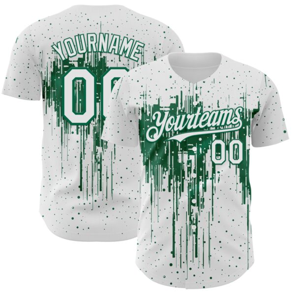 Custom White Kelly Green Dripping Splatter Paint Authentic Baseball Jersey