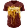Custom Burgundy White-Gold Dripping Splatter Paint Authentic Baseball Jersey