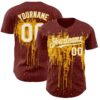 Custom Burgundy White-Gold Dripping Splatter Paint Authentic Baseball Jersey