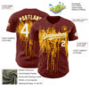 Custom Burgundy White-Gold Dripping Splatter Paint Authentic Baseball Jersey