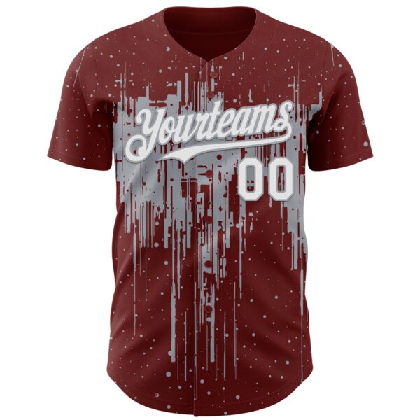 Custom Burgundy White-Gray Dripping Splatter Paint Authentic Baseball Jersey