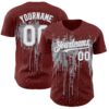 Custom Burgundy White-Gray Dripping Splatter Paint Authentic Baseball Jersey