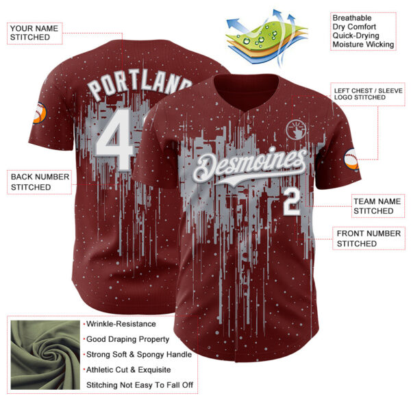 Custom Burgundy White-Gray Dripping Splatter Paint Authentic Baseball Jersey