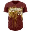 Custom Burgundy White-Old Gold Dripping Splatter Paint Authentic Baseball Jersey