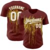 Custom Burgundy White-Old Gold Dripping Splatter Paint Authentic Baseball Jersey