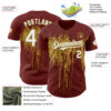 Custom Burgundy White-Old Gold Dripping Splatter Paint Authentic Baseball Jersey