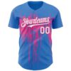 Custom Powder Blue White-Pink Dripping Splatter Paint Authentic Baseball Jersey