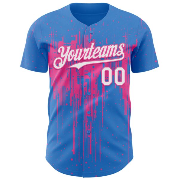 Custom Powder Blue White-Pink Dripping Splatter Paint Authentic Baseball Jersey