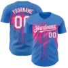 Custom Powder Blue White-Pink Dripping Splatter Paint Authentic Baseball Jersey