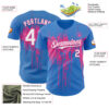 Custom Powder Blue White-Pink Dripping Splatter Paint Authentic Baseball Jersey