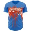 Custom Powder Blue White-Orange Dripping Splatter Paint Authentic Baseball Jersey