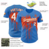 Custom Powder Blue White-Orange Dripping Splatter Paint Authentic Baseball Jersey