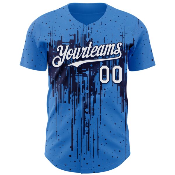 Custom Powder Blue White-Navy Dripping Splatter Paint Authentic Baseball Jersey