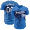 Custom Powder Blue White-Navy Dripping Splatter Paint Authentic Baseball Jersey