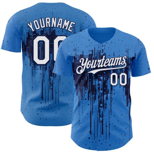 3DPattern12841 Custom Powder Blue White-Navy Dripping Splatter Paint Authentic Baseball Jersey
