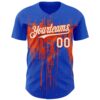 Custom Thunder Blue White-Orange Dripping Splatter Paint Authentic Baseball Jersey