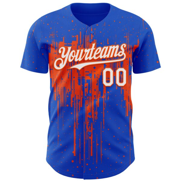 Custom Thunder Blue White-Orange Dripping Splatter Paint Authentic Baseball Jersey