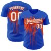 Custom Thunder Blue White-Orange Dripping Splatter Paint Authentic Baseball Jersey