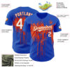 Custom Thunder Blue White-Orange Dripping Splatter Paint Authentic Baseball Jersey