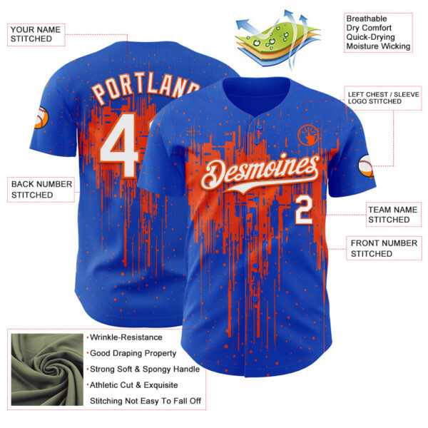 Custom Thunder Blue White-Orange Dripping Splatter Paint Authentic Baseball Jersey