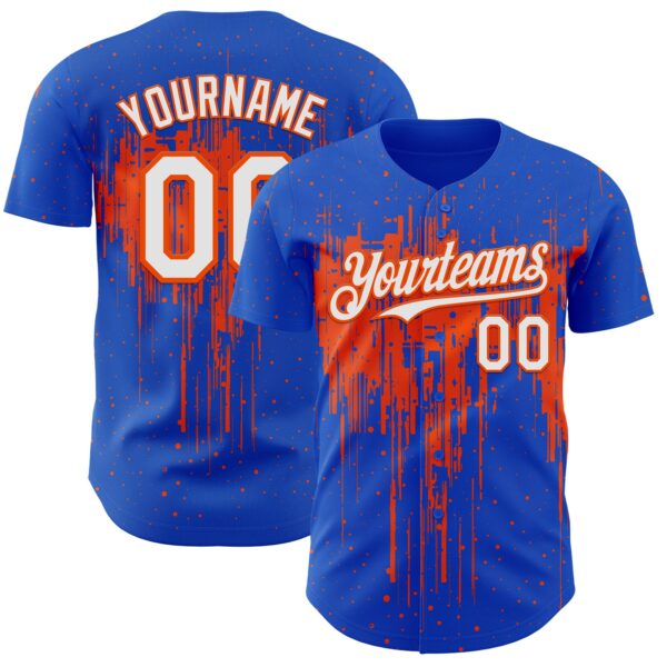 Custom Thunder Blue White-Orange Dripping Splatter Paint Authentic Baseball Jersey