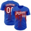 Custom Thunder Blue White-Red Dripping Splatter Paint Authentic Baseball Jersey