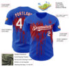 Custom Thunder Blue White-Red Dripping Splatter Paint Authentic Baseball Jersey