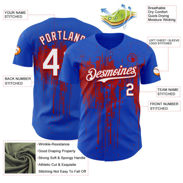 Custom Thunder Blue White-Red Dripping Splatter Paint Authentic Baseball Jersey