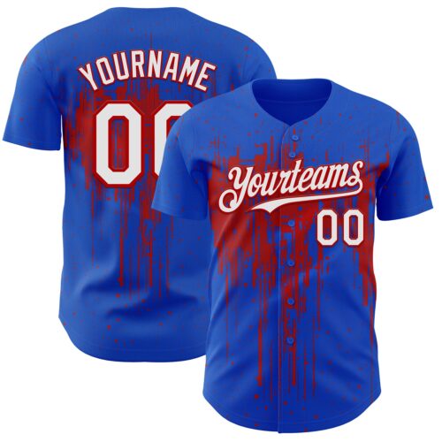 3DPattern12843 Custom Thunder Blue White-Red Dripping Splatter Paint Authentic Baseball Jersey